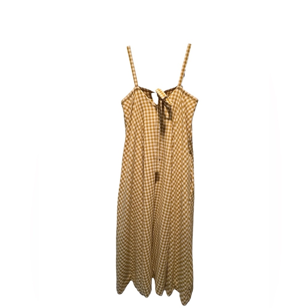AMENTE TIE BACK MIDI DRESS - MUSTARD GINGHAM New Size Medium - Picture 7 of 9
